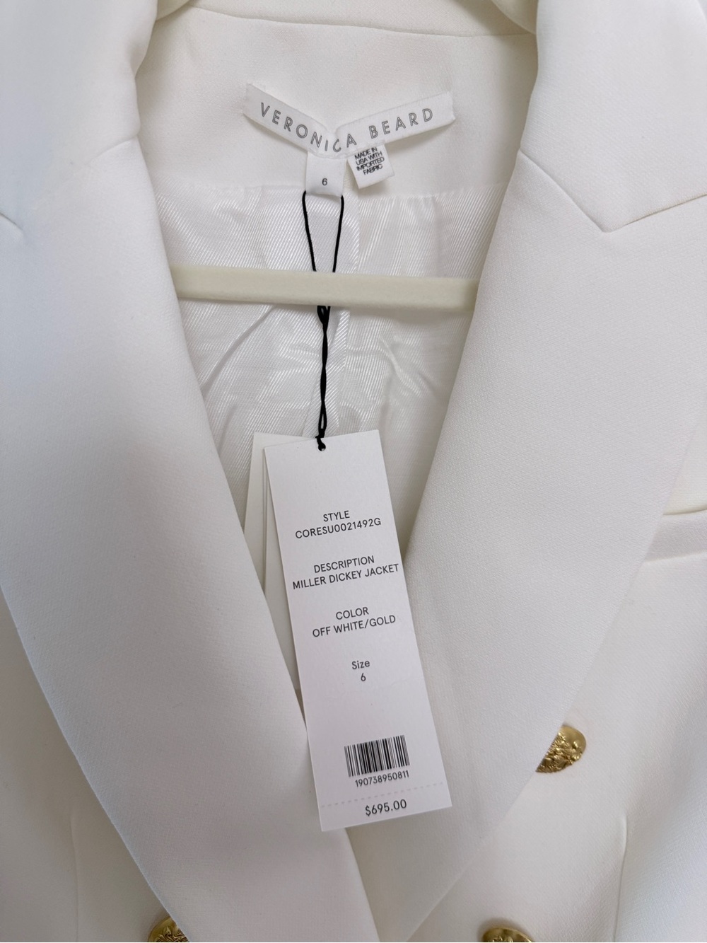 Veronica Beard - Miller Dickey Jacket Off-White & Gold- in size 6 - Picture 12 of 12